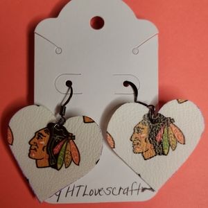 Faux Leather Earrings- Chicago Blackhawks